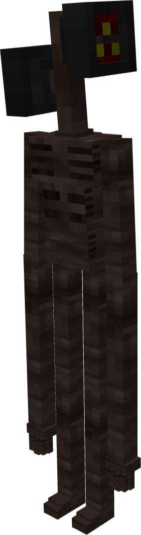 Thumbnail A tall humanoid monster with 2 siren's on top without head, stands over 12 meter's in height. In game monster had 19 blocks height