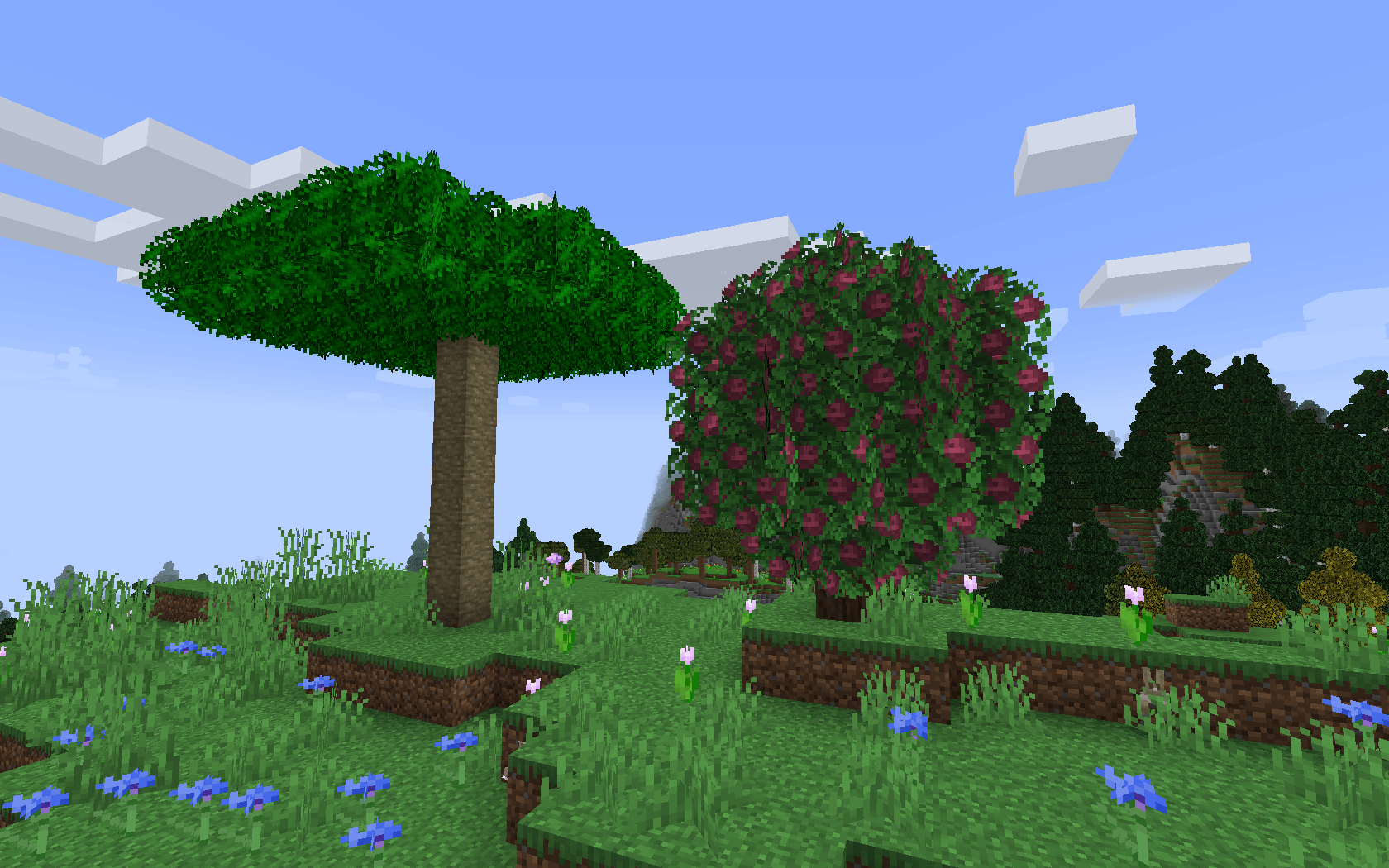 showcases the moded sage and vanaheim trees with the fluffy leaves