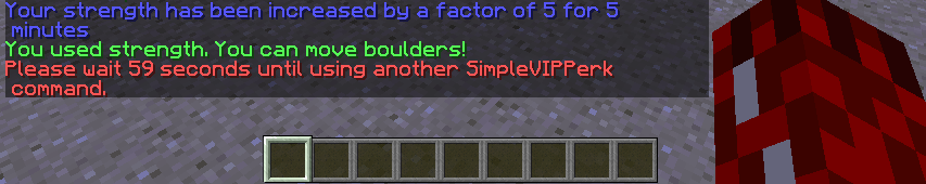 <p>A screen shot of a player using the /vipstr command and trying to use another command after it and being told how long to wait.</p>