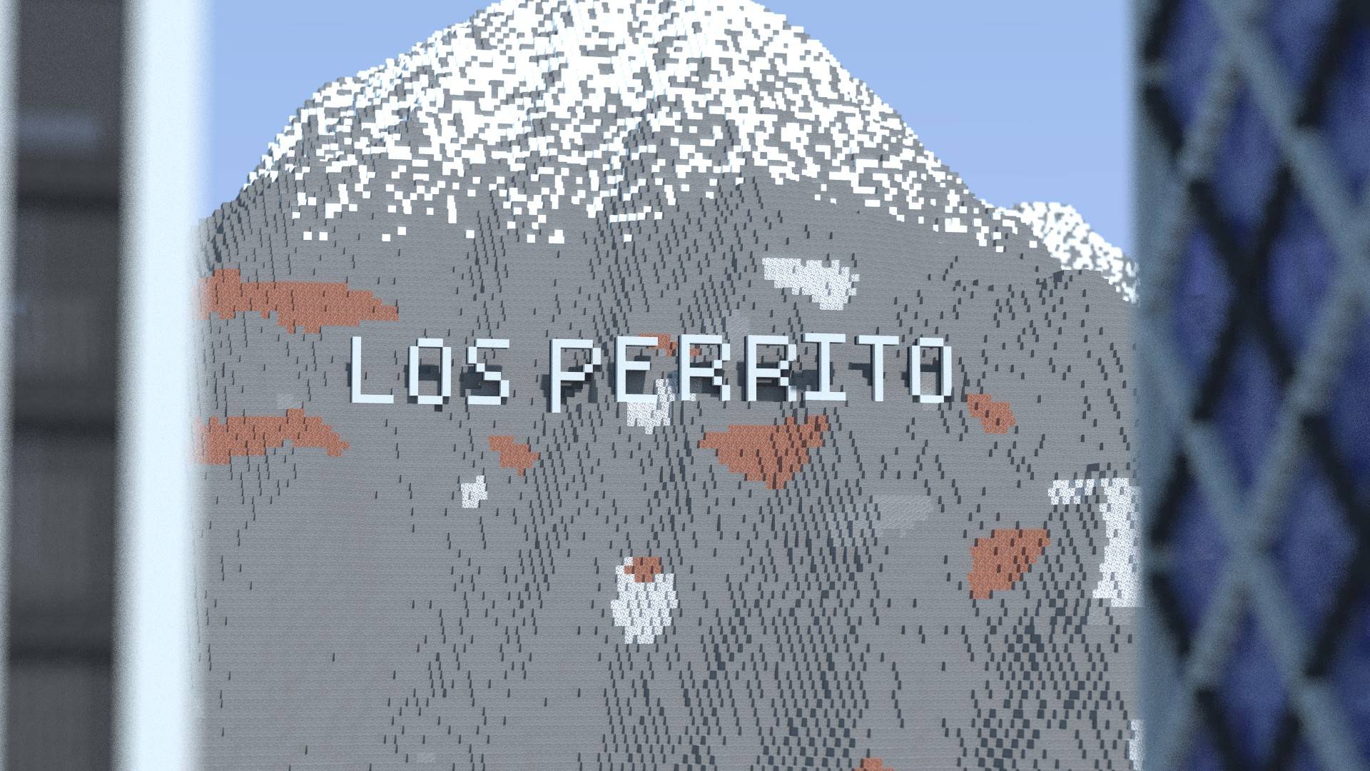Thumbnail Los Perrito Sign as viewed through the Spleable Building (Left) and the Argyle Center (Right)