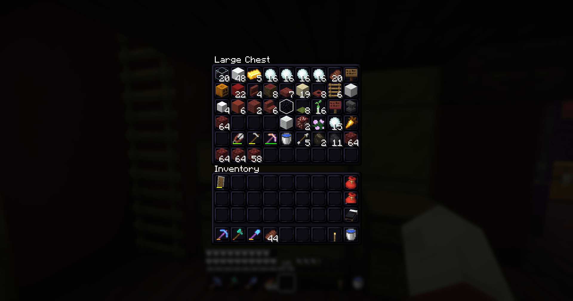 A double chest full of various items.