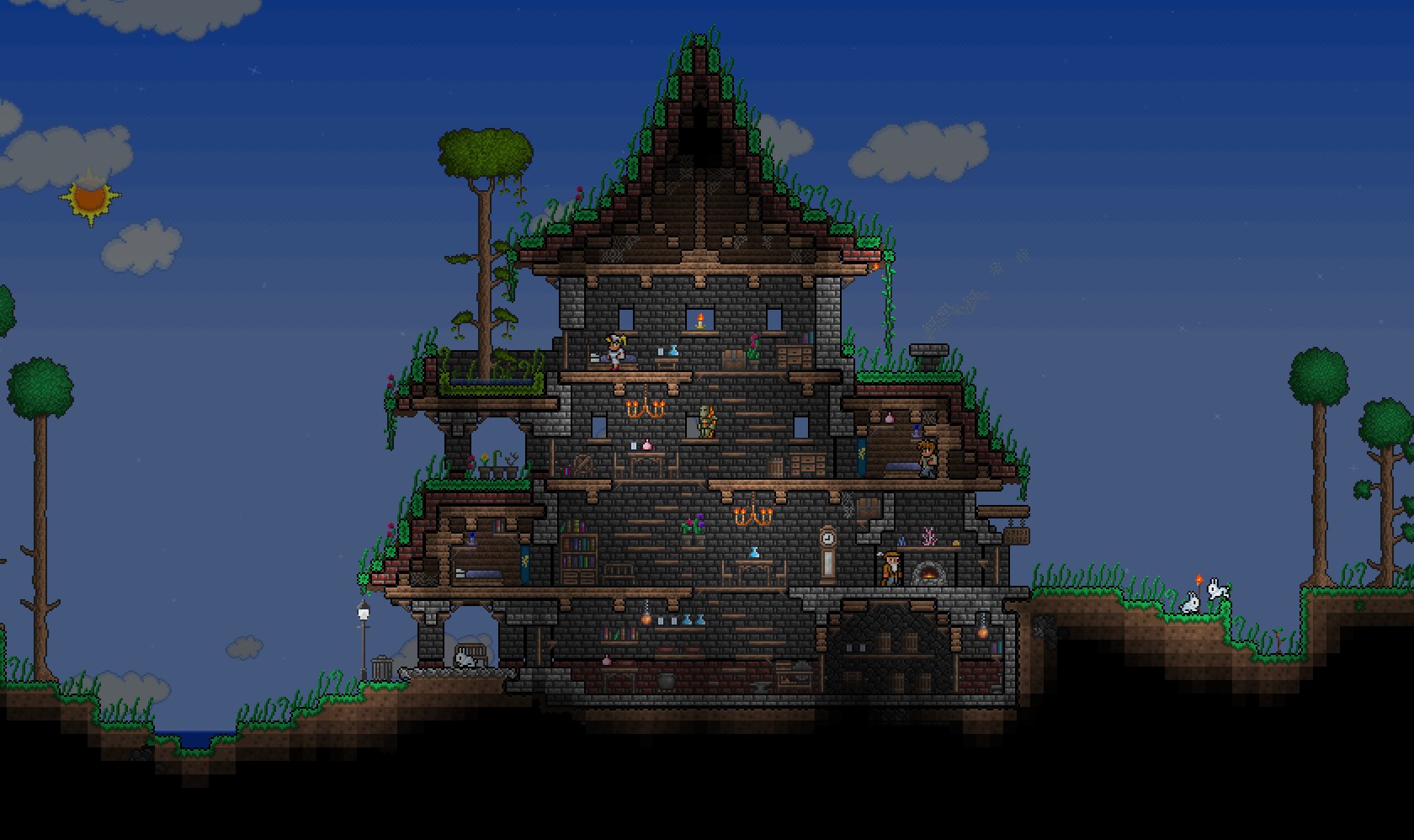 <p>One of my first old projets (terraria v1.05). I'm particulary proud of it because I win a contest who request to create a house in a very limited area. But now it is very outdated. Need to be worked again but you can give it a look.</p>