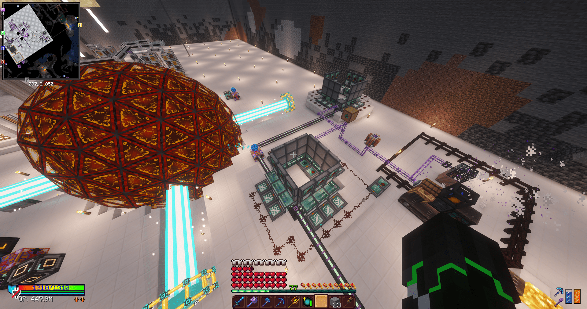 This is the first thing I used to generate a lot of energy (1 endergenic generator settup = 60 k FE/t and there is two of them.) You can also see my Tiers 8 Draconic Evolution Energy Storage (maximum level, infinite storage)