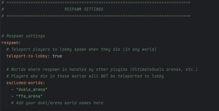 **Now you can config the respawn settings so if u want any other plugin to handle respawn of a specific world you can do that in config.yml ....**