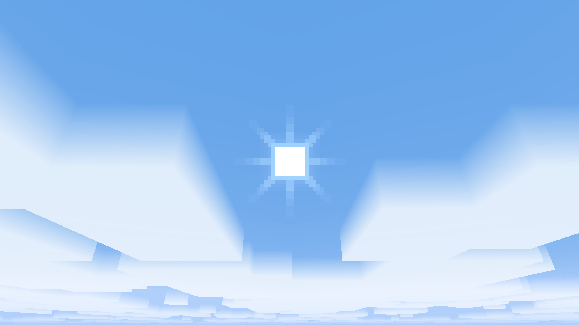 This image captures a bright Minecraft sunrise with the sun shining through soft, drifting clouds, creating a warm and peaceful atmosphere
