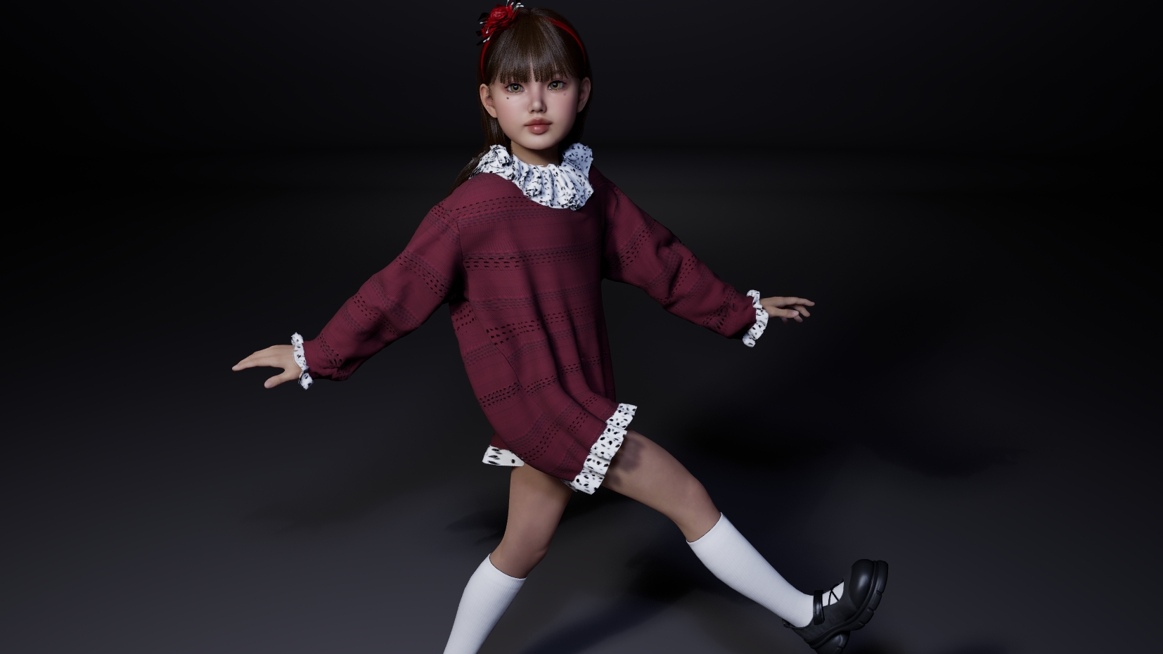 Thumbnail This custom kids dress features a soft knitted design with delicate ruffle details, offering a cute and comfortable look. Designed for everyday wear.