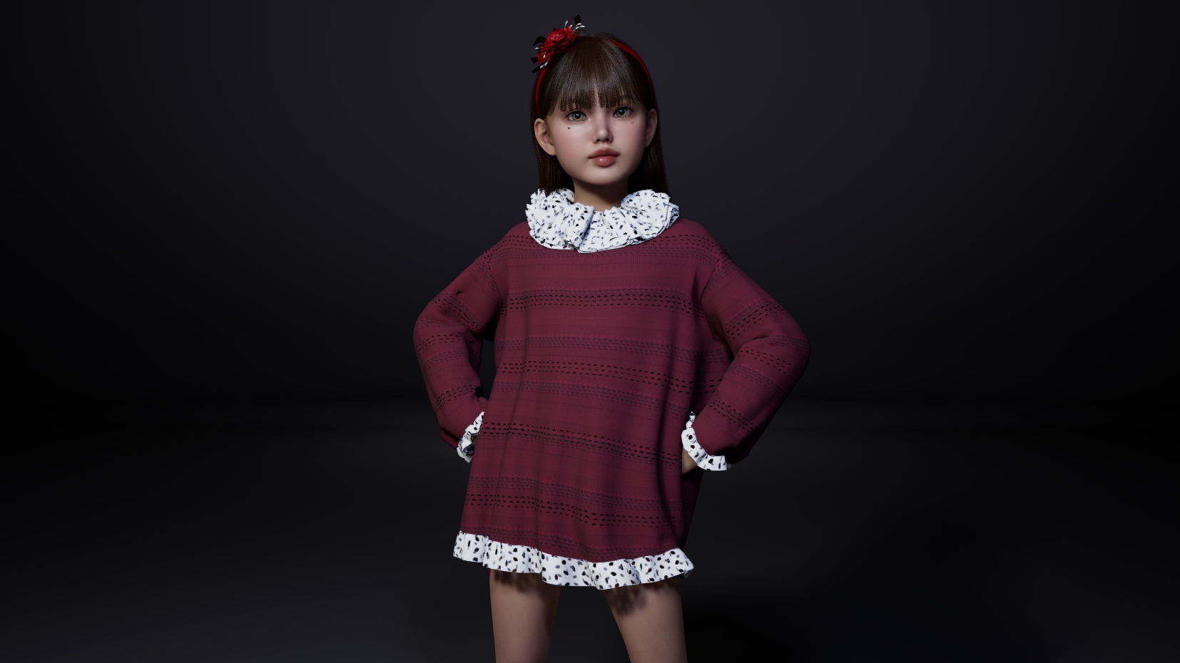Thumbnail This custom kids dress features a soft knitted design with delicate ruffle details, offering a cute and comfortable look. Designed for everyday wear.