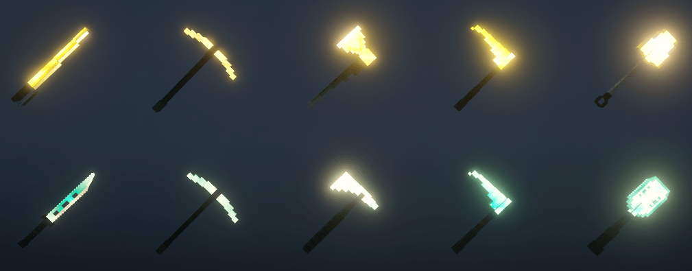 Thumbnail Diamond and Golden tools glows in dark