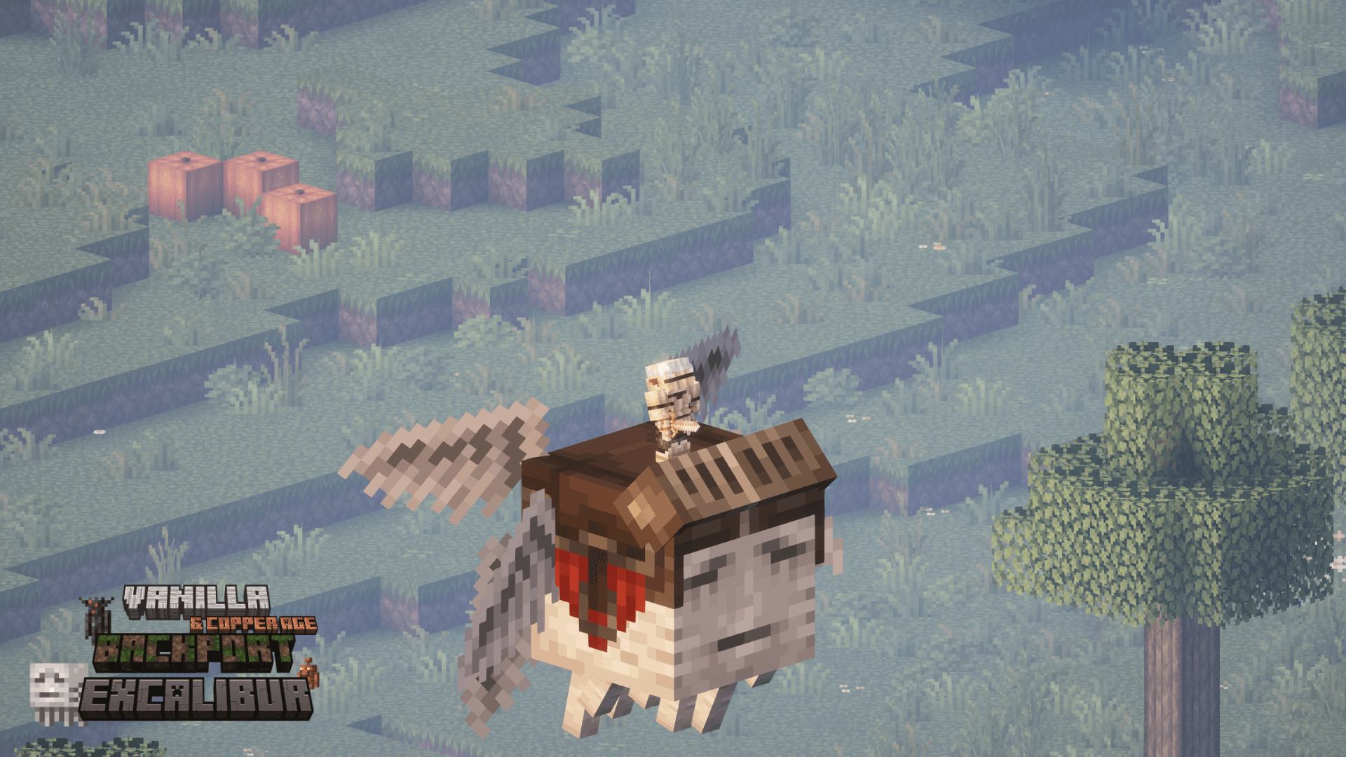 A happy ghast discovering that life is better with a loyal knight aboard.