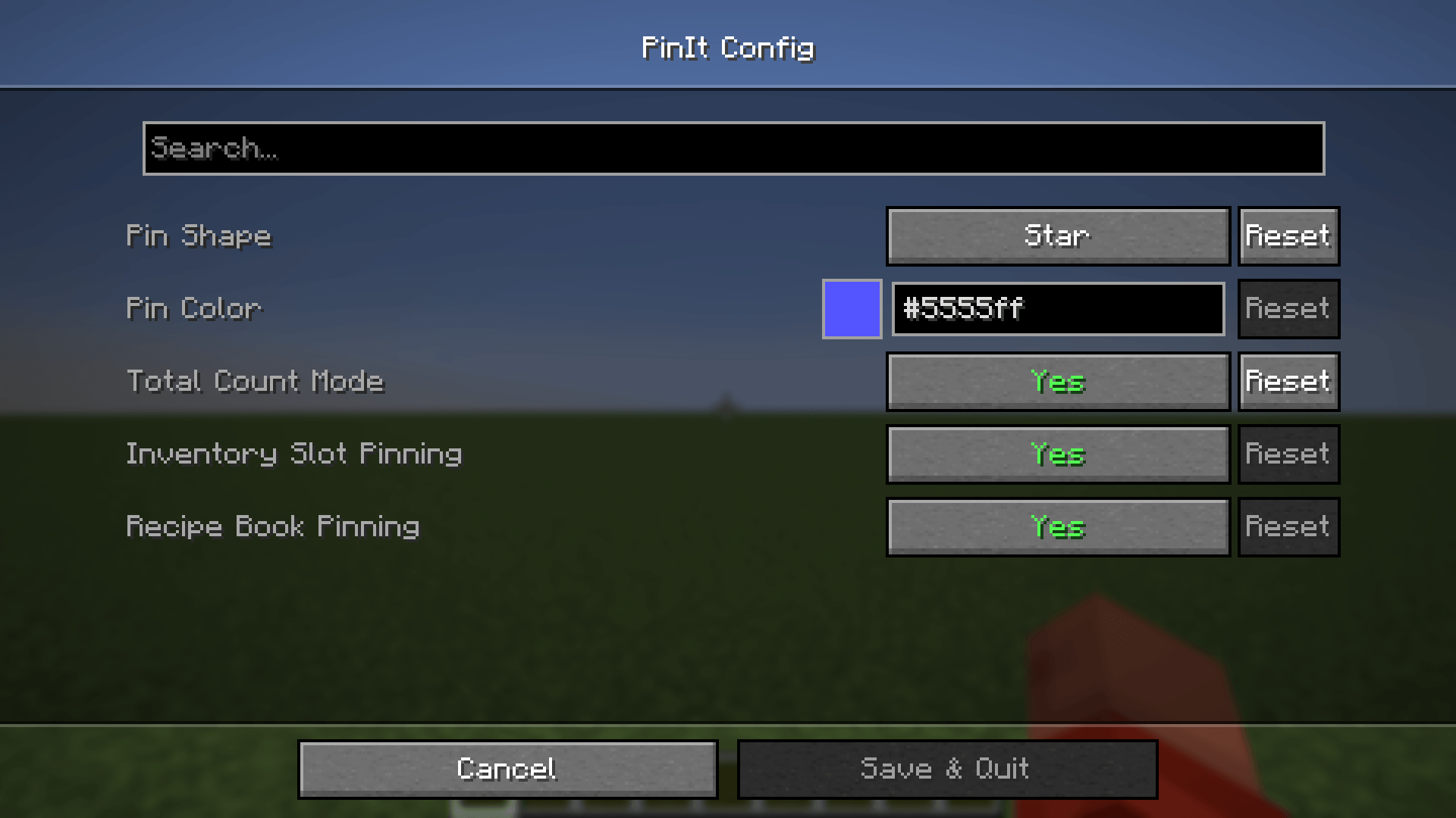Thumbnail Cloth Config settings screen