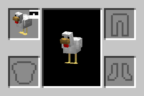 Player inventory menu, but the player has equipped a Chicken Disguise item in their head slot. The player appears to be a Chicken.