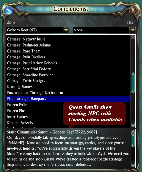 Main quest list