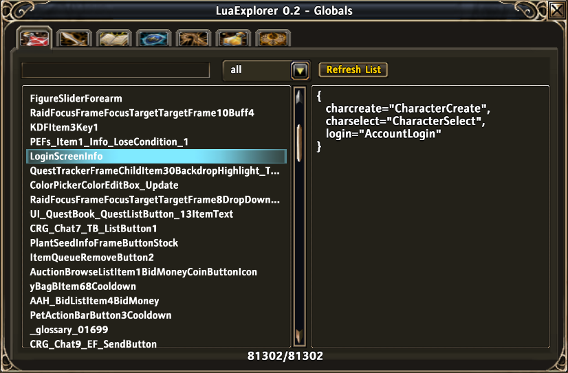 <p>Browse global variables</p>