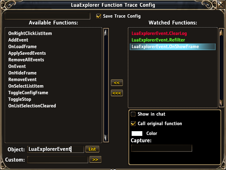 <p>Configure the functions you want to trace.</p>