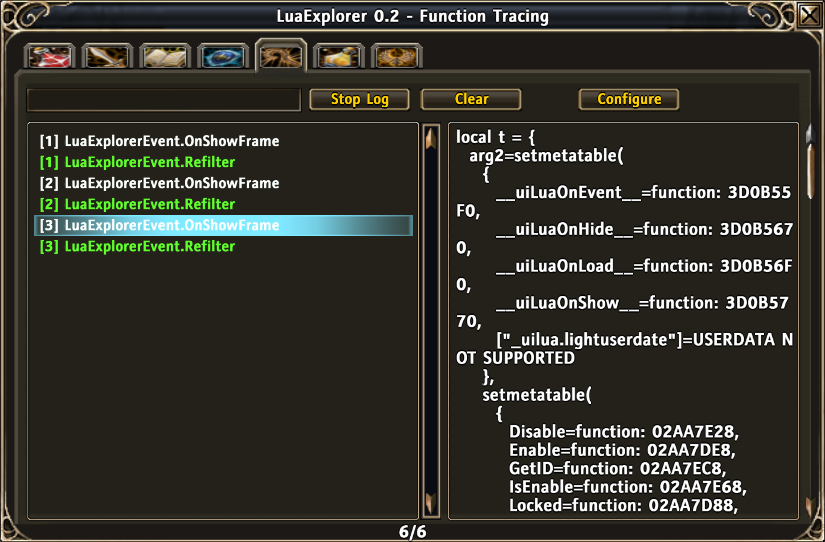 <p>Browse the captured function calls.</p>