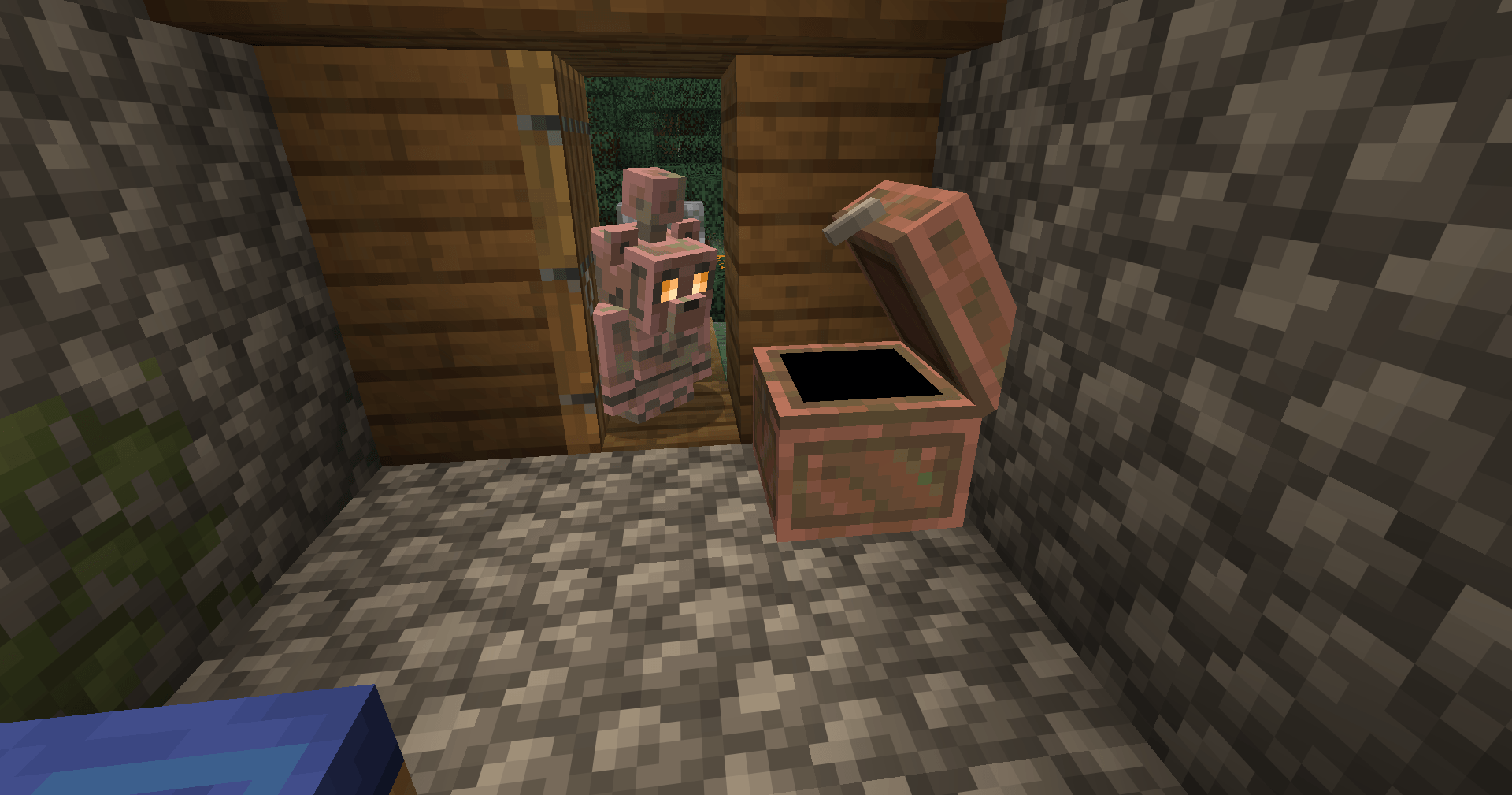 Thumbnail A bearlin copper golem checks its chest.