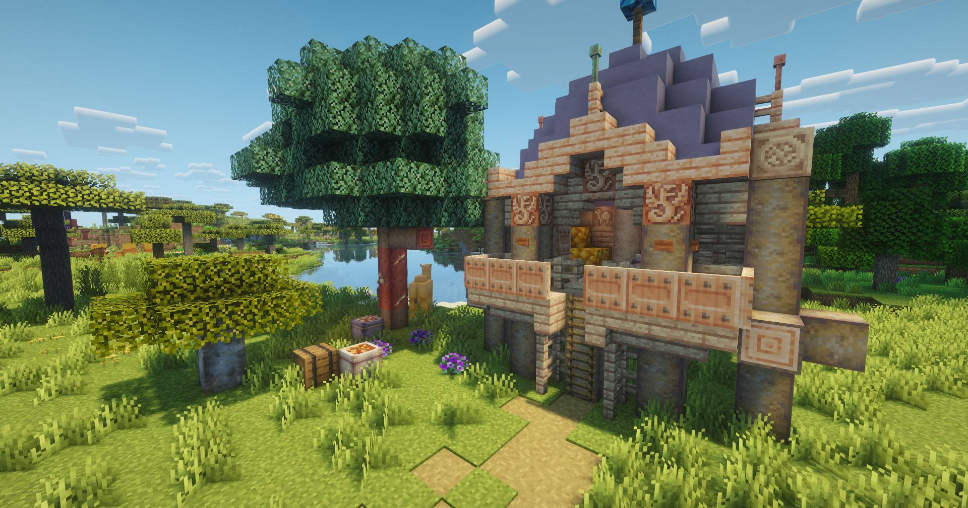 V2.2 update, showcasing boswellia trees, myrrh trees, resin, heliotropes, and other building blocks!