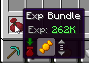 Thumbnail The Exp Bundle has a nice little tooltip UI that lets you select which candy to extract by scrolling the mousewheel. It also shows whether auto pick up is enabled with the arrow over the little bag turning green when auto pick up is enabled.
