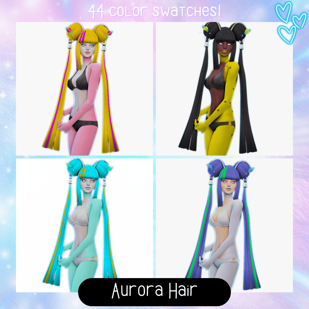 Colorful and cosmic hair for your out of this world sims that comes in 44 color swatches!!