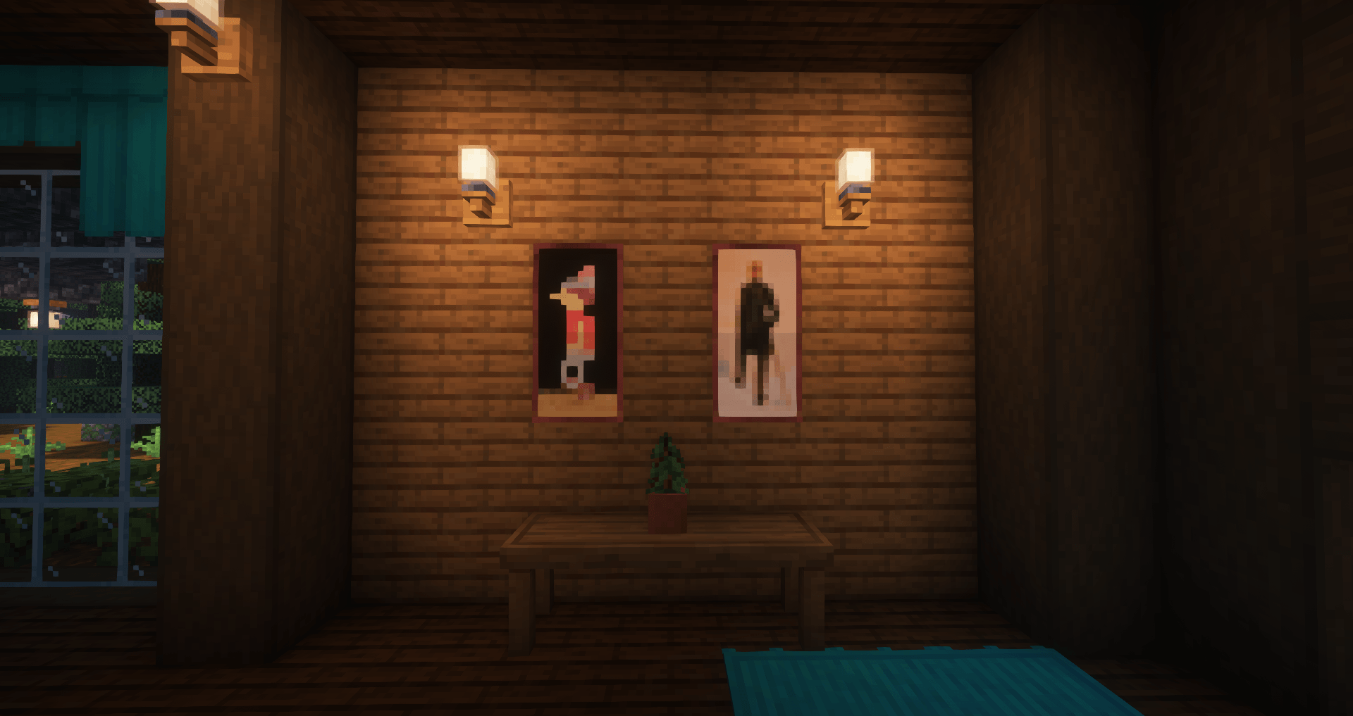 Thumbnail A table with wall-mounted lamps as sconces