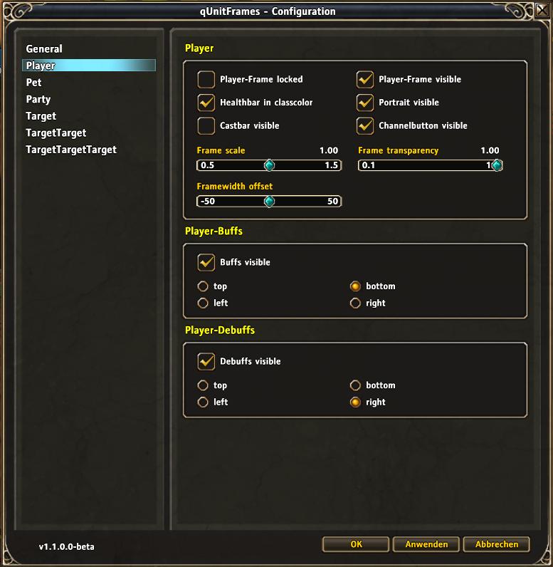 qUnitFrames - Configuration Frame - Player