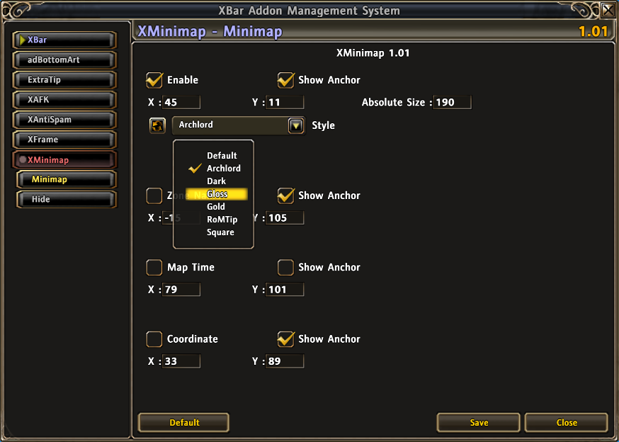 GUI in XBar Addon Managemeant