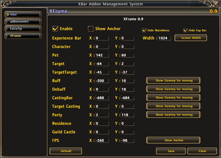 GUI in XBar Addon Managemeant