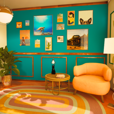 Thumbnail Teal room with paneling colored to a warm wood