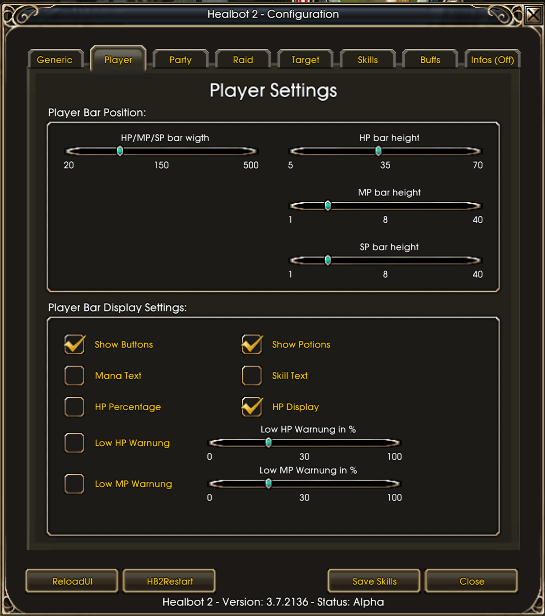 <p>Player config frame.</p>