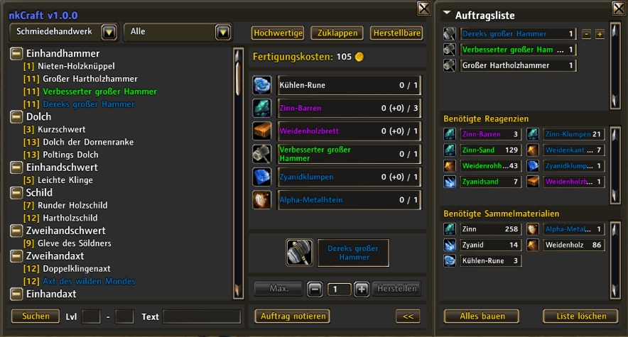 <p>Full interface including shopping list / crafting queue frame</p>