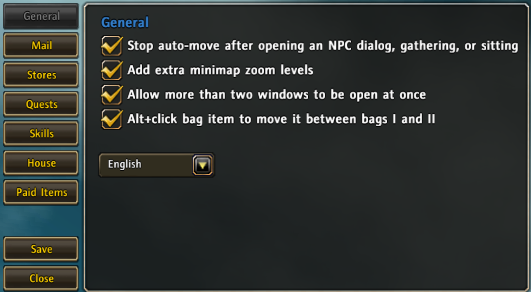 <p>Options in the general category</p>