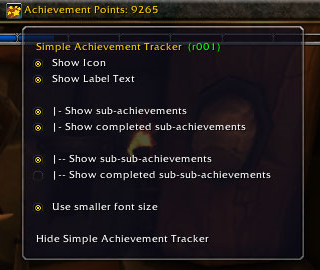 Titan Panel Simple Achievement Tracker Options Display