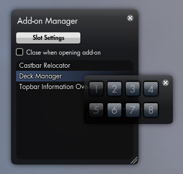 Add-on Manager window with slot picker