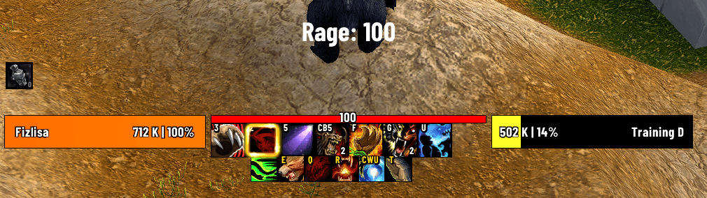Rage counter with name (#100). Rest of the UI is Quazii UI for WoW Midnight, https://quazii.com