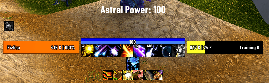 Astral Power counter with name (#100). Rest of the UI is Quazii UI for WoW Midnight, https://quazii.com