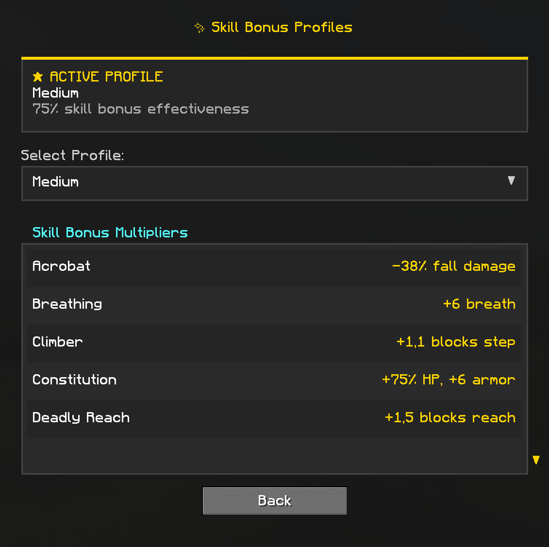 Profile Selection - Skills
