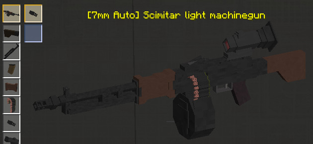 7mm Auto Scimitar pattern belt-fed light machinegun, equipped with Rifleman Scope and a set of attachments