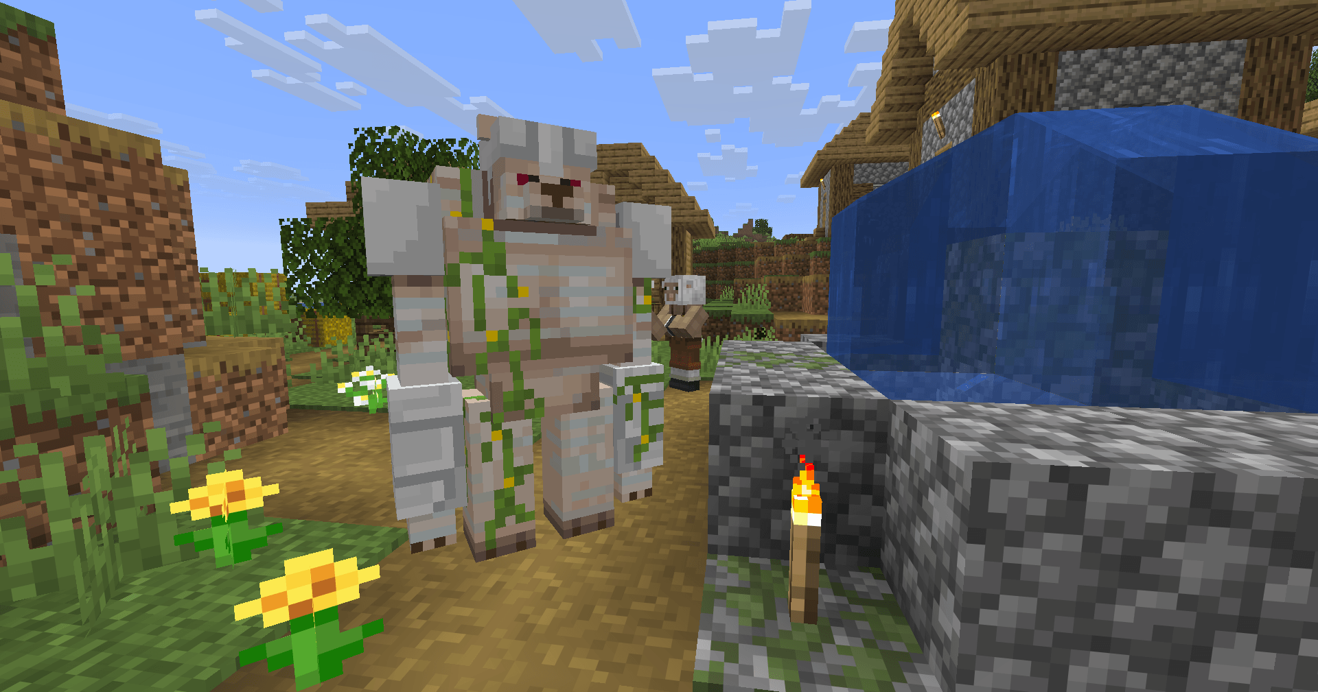 Thumbnail A bearlin iron golem stands watch over the sheeplin village.