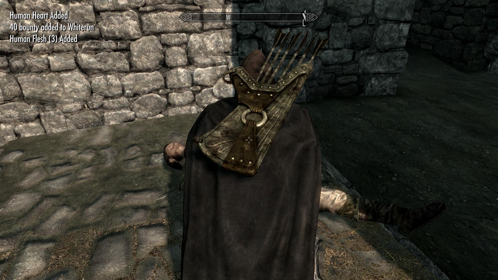 Shows the meat being added to the player and also the bounty because harvesting human meat is a crime