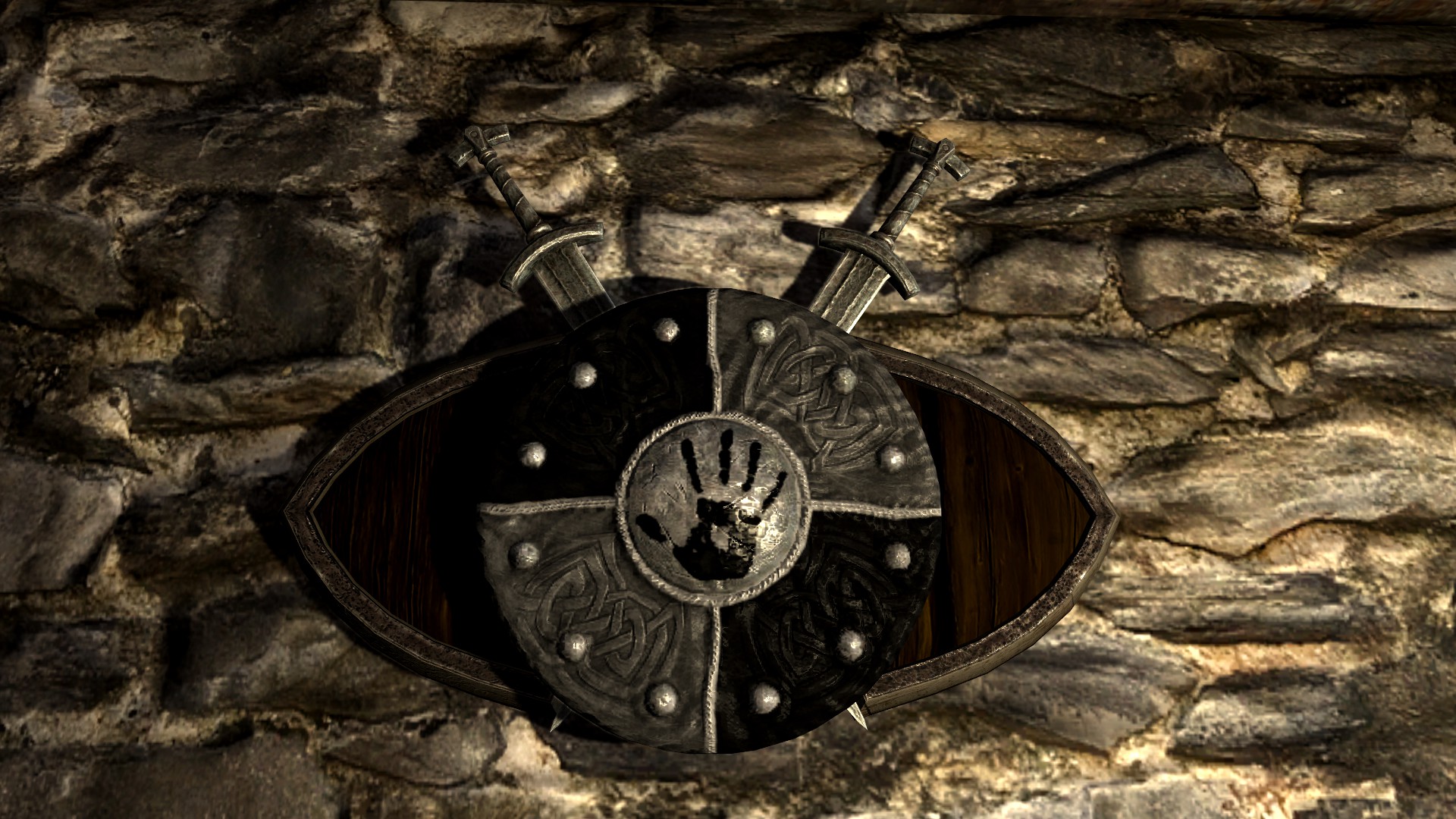 <p>Weapon and shield rack display.</p>