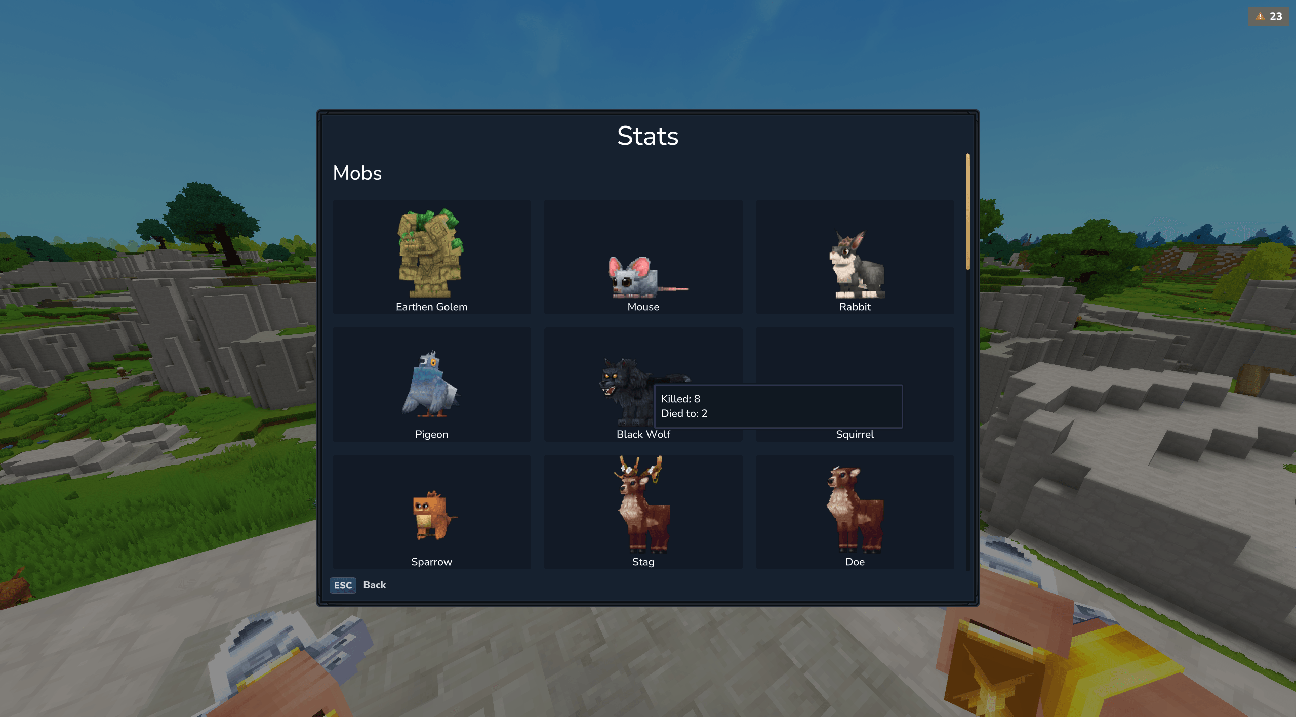 Imagen de la pantalla de estadísticas de mobs