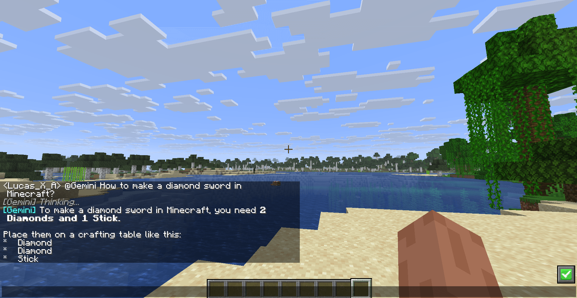 Gemini's response will be displayed within the Minecraft chat itself.