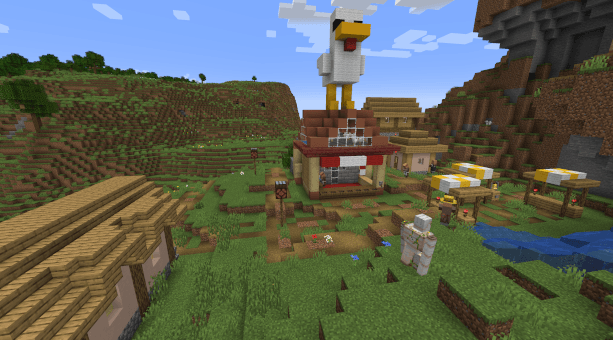 Thumbnail The Rare Redstone Village may occasionally have the famous Chicken Shack inspired from the Minecraft movie! Gat's redstone version is the only one that drops the cooked chicken on the service counter just like it does in the movie (no command blocks).