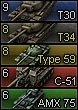 <p>Heavies: Black | Tank Destroyers: Blue | Mediums: Yellow | Lights: Green | Artillery: Red</p>