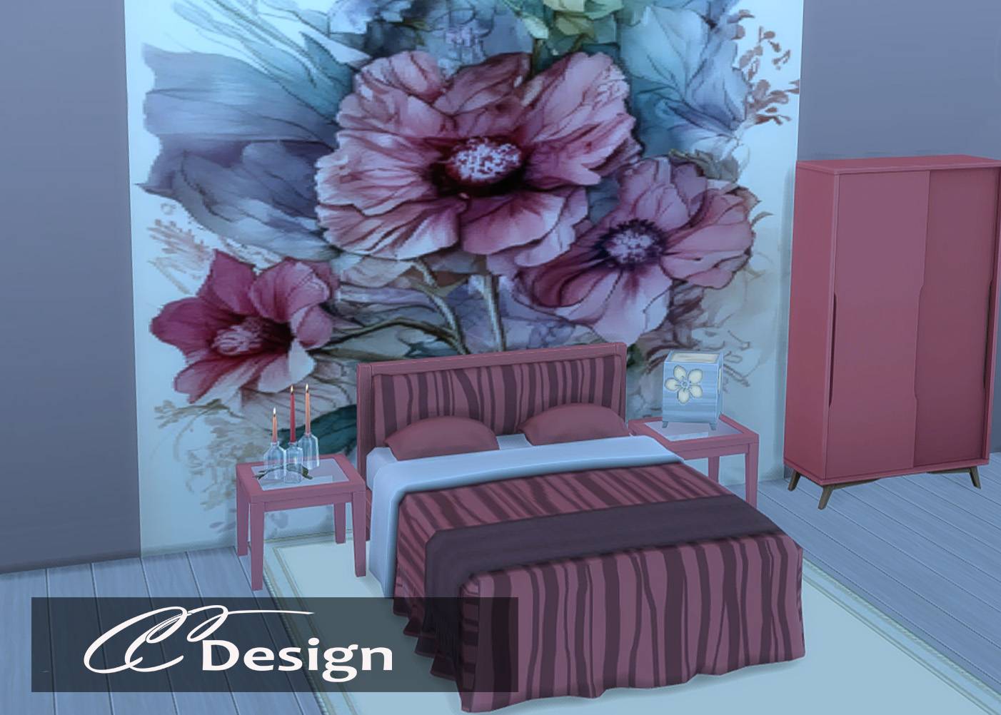 The side table matches the "Thank You" wardrobe and the bed in the base game. - 25 colors - Compatible with the base game
