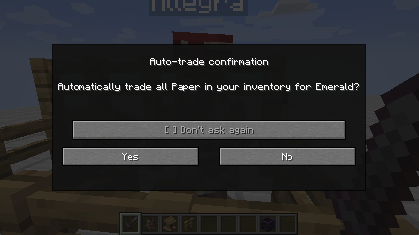 Thumbnail CTRL+Click on any sell-trade (e.g. Paper -> Emeralds) to automatically trade in all of your items!