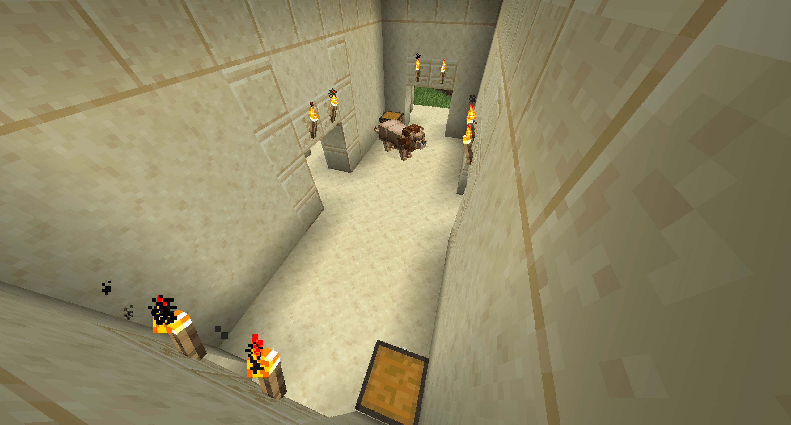 Interior of a greek temple spawned with a nemean lion, containing two loot chests providing resources and items from the mod