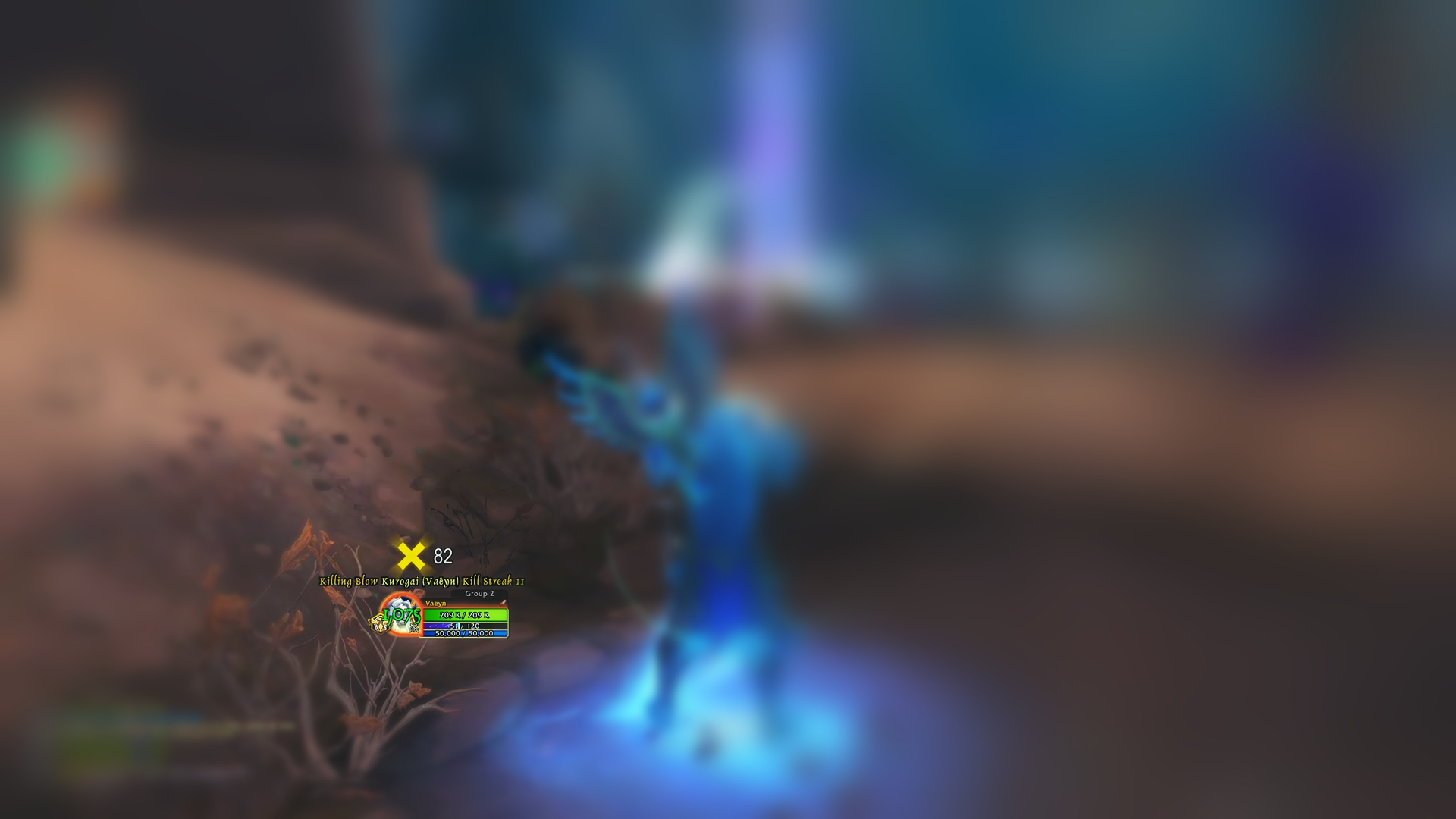 Thumbnail Moveable frame (above unit frame) displays current killing blows, and on mouseover cult xp (top) and kill challenges (bottom). The X briefly lights up yellow after a killing blow. Optional moveable alert details frame (above unit frame, below X).