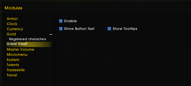 Great vault module (Clicking it opens up your great vault frame, M+ key reminder, Great vault progress in the tooltip)
