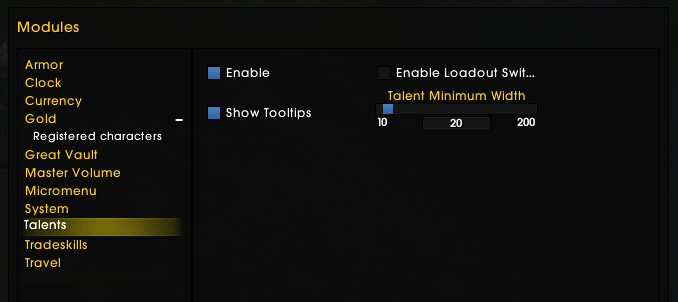 Thumbnail Talents module showing your current spec, allowing you to easily switch from the popup.
